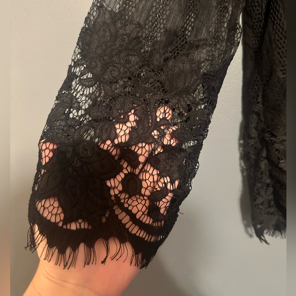 Ultra Pink black lace long sleeve shirt blouse size XL - Picture 3 of 8